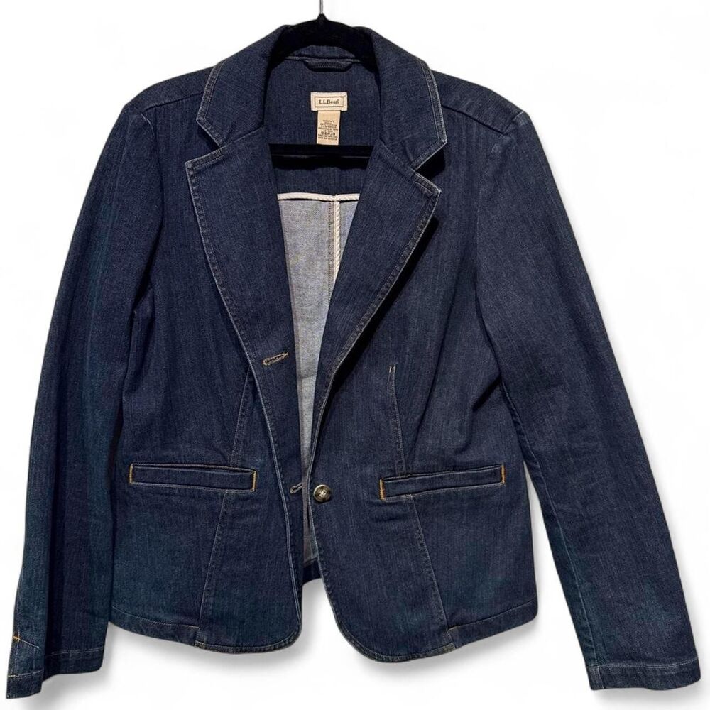 L.L. Bean Women's Size 16 Blue Cotton Denim Blazer Jacket - Picture 3 of 8